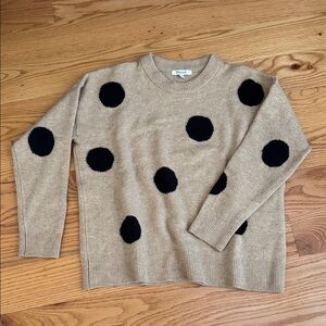 Madewell Tan Sweater with Black Polka Dots